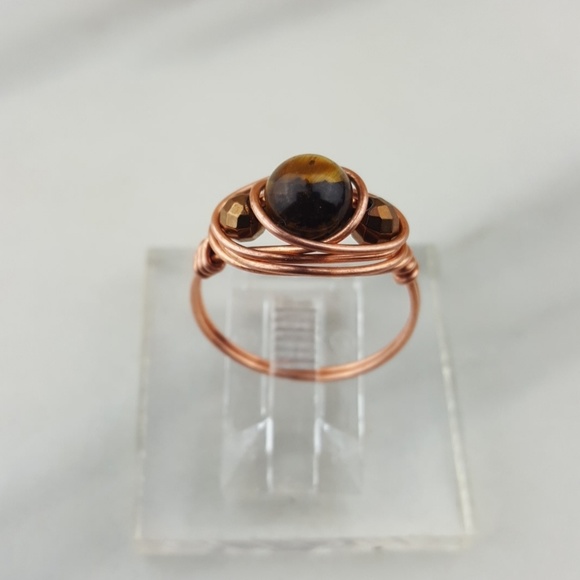 Anxiety🌟Tiger's Eye Hematite Copper Dainty Ring - Picture 5 of 7